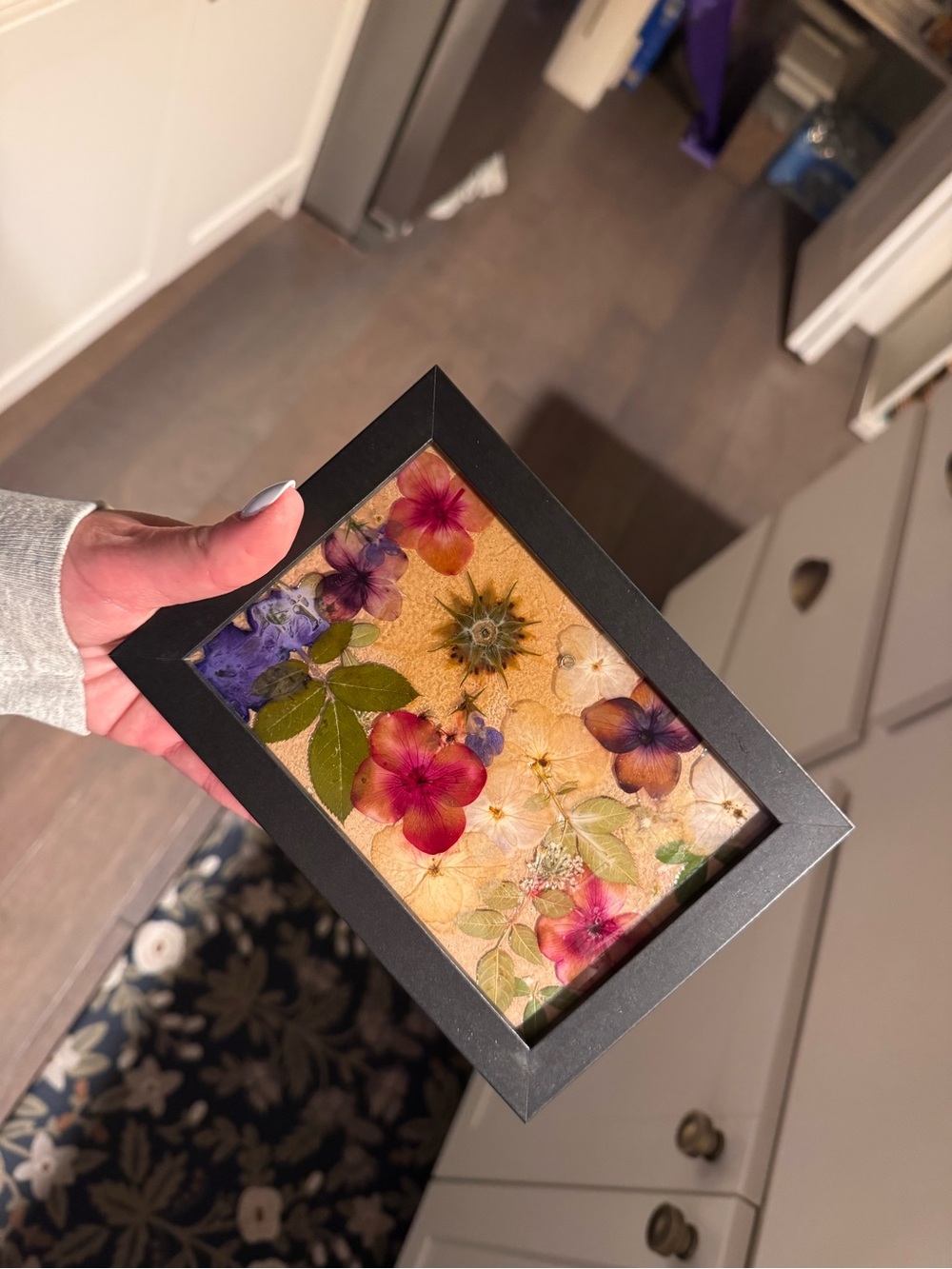 Pressed Flower Art in Black Frame - Floral Home Art